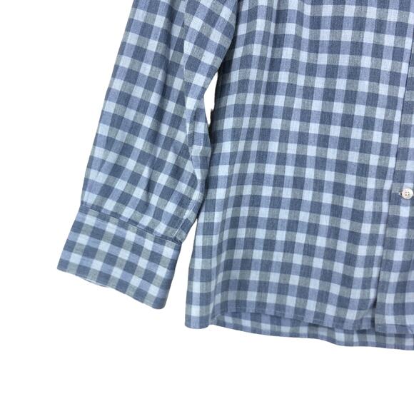 Canali Mens Size M Shirt Casual Button Front Gingham Cotton Blue Gray - Picture 3 of 16